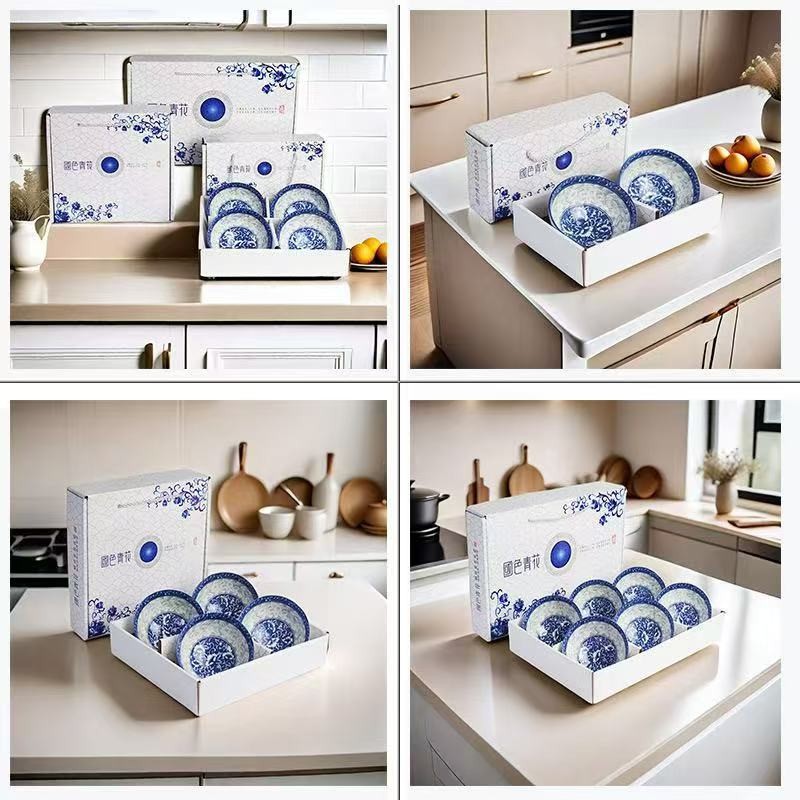 Placă cu angro -ceramică cu supă albastră imprimată