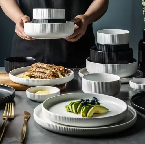 Black Dinner Stoneware Ceramic Tableware Set