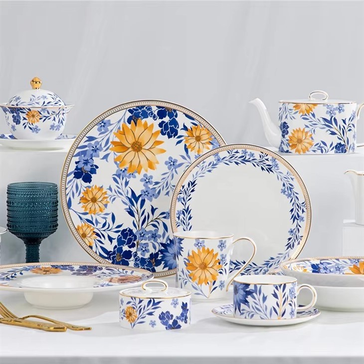 Ceramic Chinese Blue Poreclain Plate Dinnerware Set
