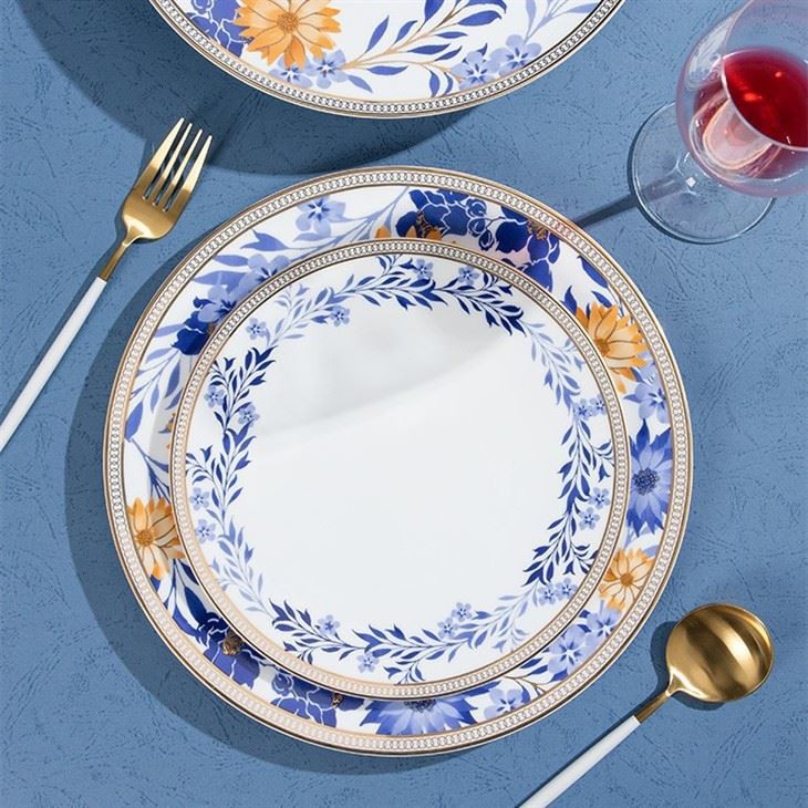 Ceramic Chinese Blue Poreclain Plate Dinnerware Set