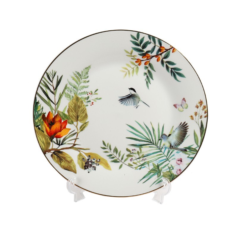 Flower And Bird Applique Ceramic Tableware
