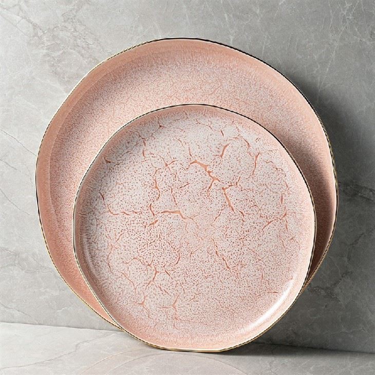 Nordic Ceramic Gold Rim Pink Dinner Plate