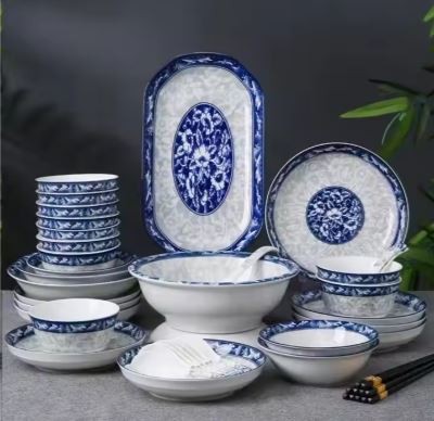 Wholesale Ceramic Printed Blue Soup Plate